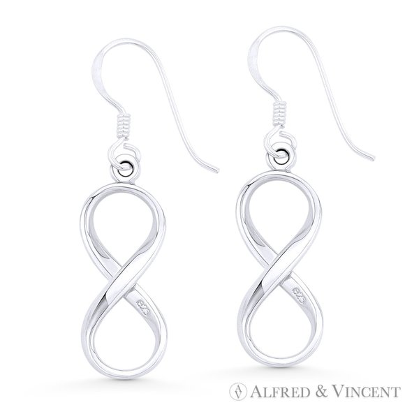 Infinity Symbol / Figure 8 Charm Dangling Hook Earrings in .925 Sterling Silver - Picture 1 of 1